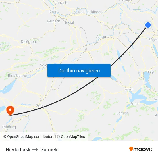 Niederhasli to Gurmels map