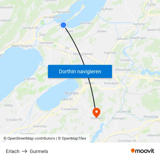 Erlach to Gurmels map