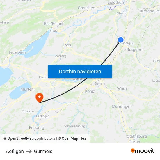 Aefligen to Gurmels map