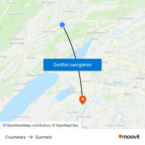 Courtelary to Gurmels map