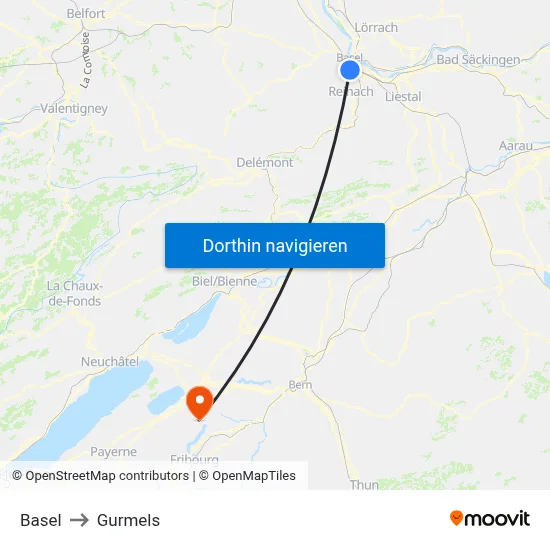 Basel to Gurmels map