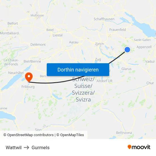 Wattwil to Gurmels map