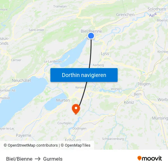 Biel/Bienne to Gurmels map