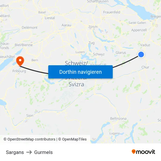 Sargans to Gurmels map