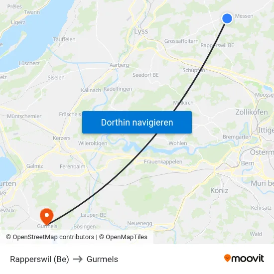 Rapperswil (Be) to Gurmels map