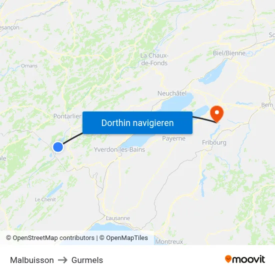 Malbuisson to Gurmels map