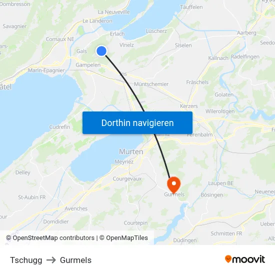 Tschugg to Gurmels map