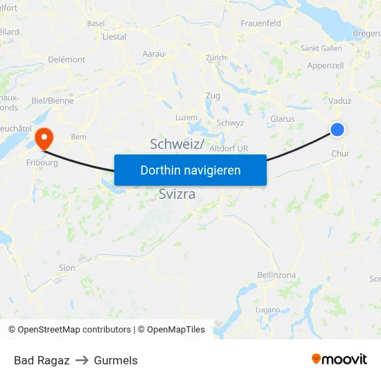 Bad Ragaz to Gurmels map