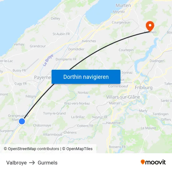 Valbroye to Gurmels map