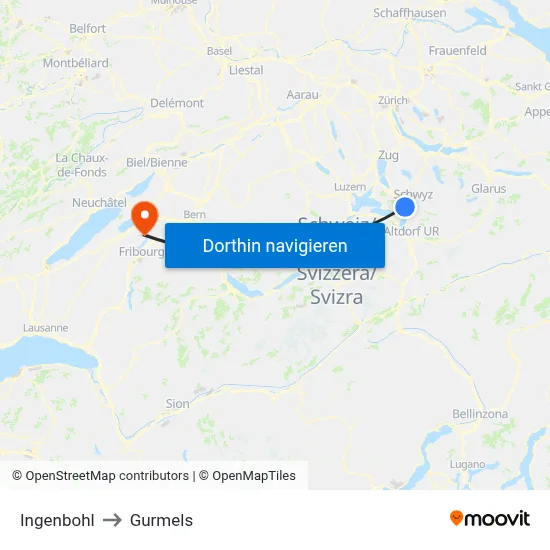 Ingenbohl to Gurmels map