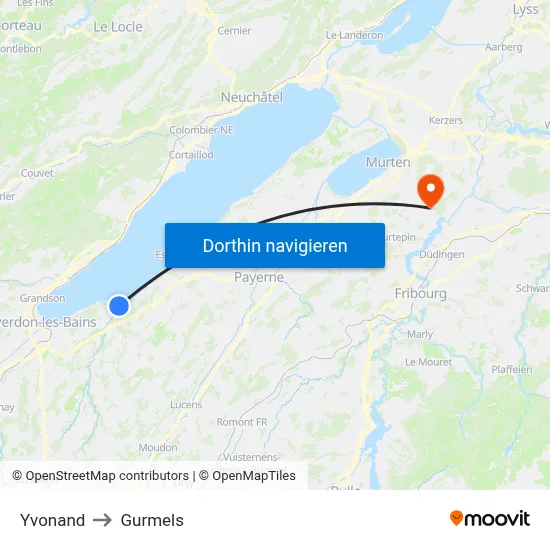 Yvonand to Gurmels map