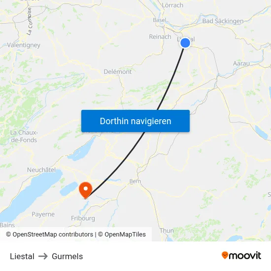 Liestal to Gurmels map