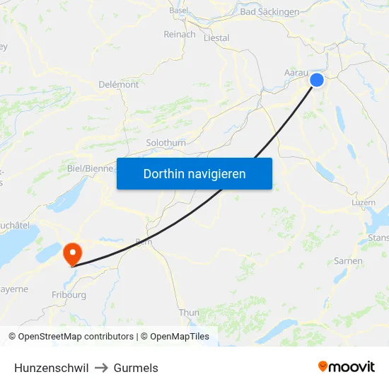 Hunzenschwil to Gurmels map