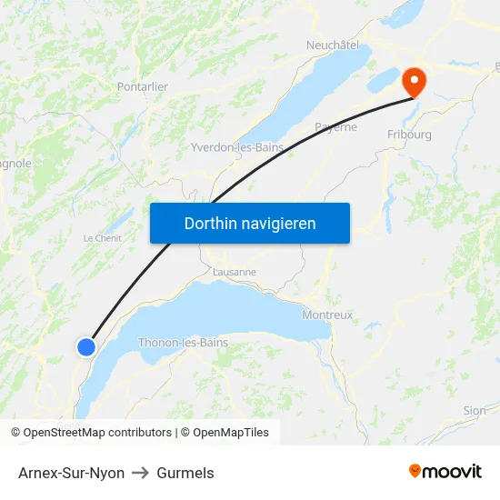 Arnex-Sur-Nyon to Gurmels map