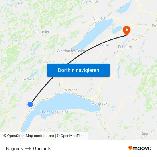 Begnins to Gurmels map