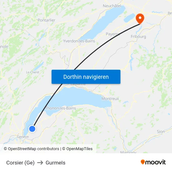 Corsier (Ge) to Gurmels map