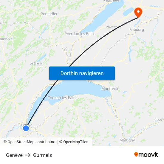Genève to Gurmels map