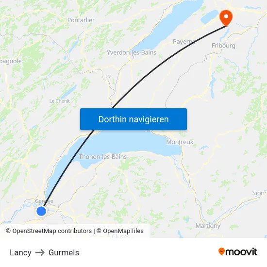 Lancy to Gurmels map