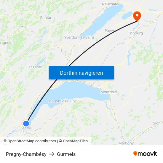 Pregny-Chambésy to Gurmels map