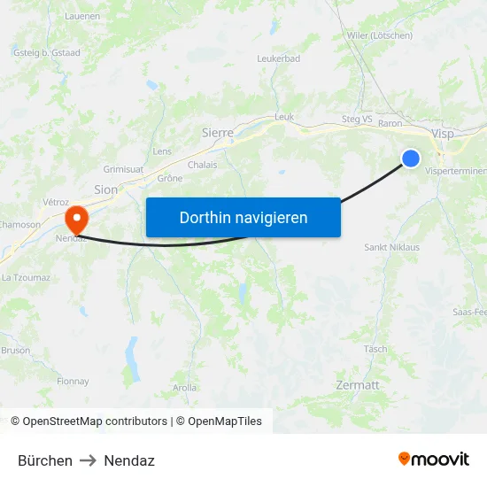 Bürchen to Nendaz map