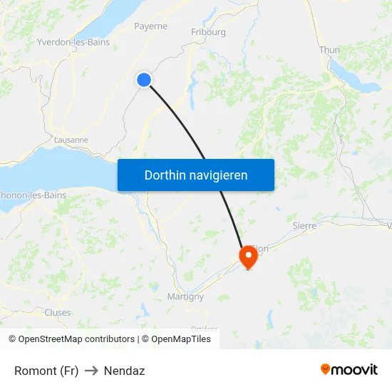 Romont (Fr) to Nendaz map