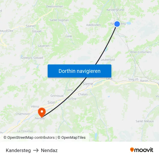 Kandersteg to Nendaz map