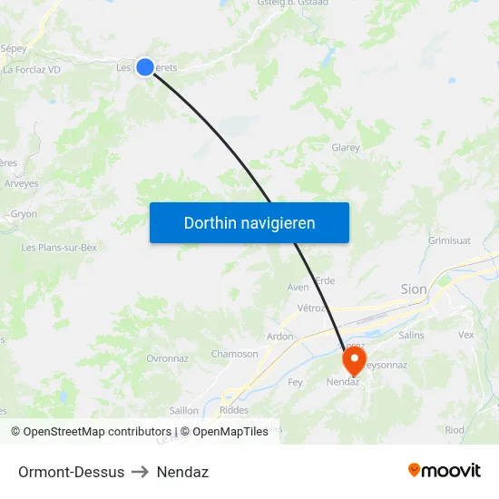Ormont-Dessus to Nendaz map