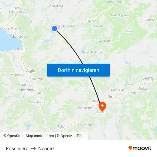 Rossinière to Nendaz map