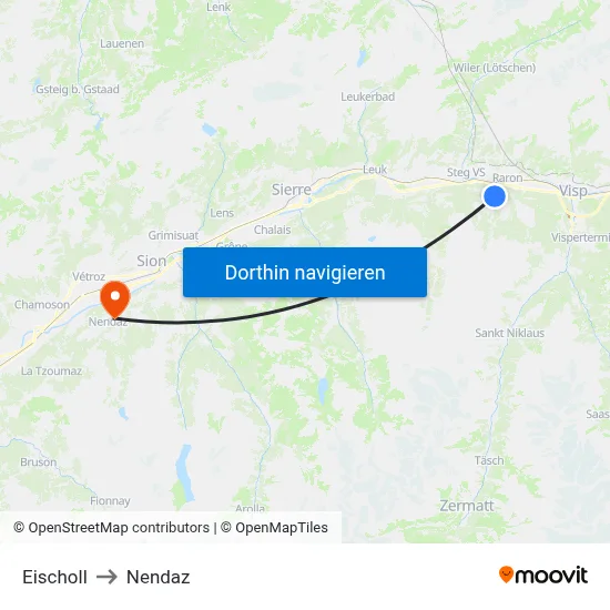 Eischoll to Nendaz map