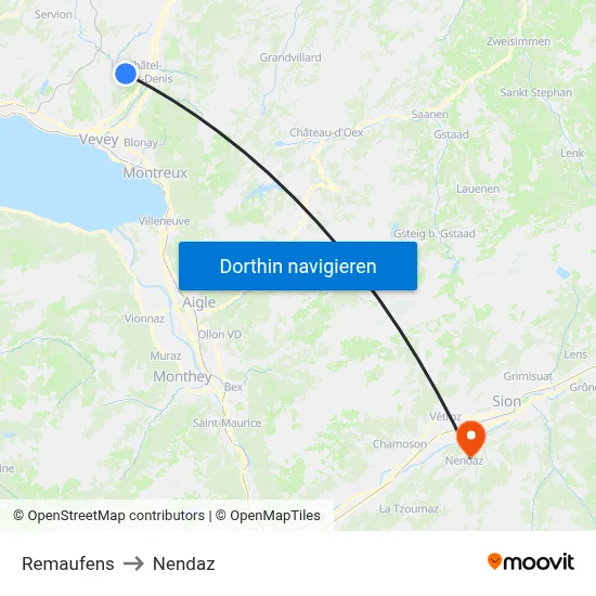Remaufens to Nendaz map