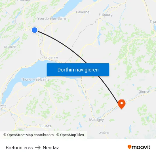 Bretonnières to Nendaz map