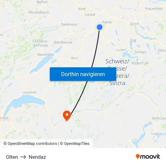 Olten to Nendaz map