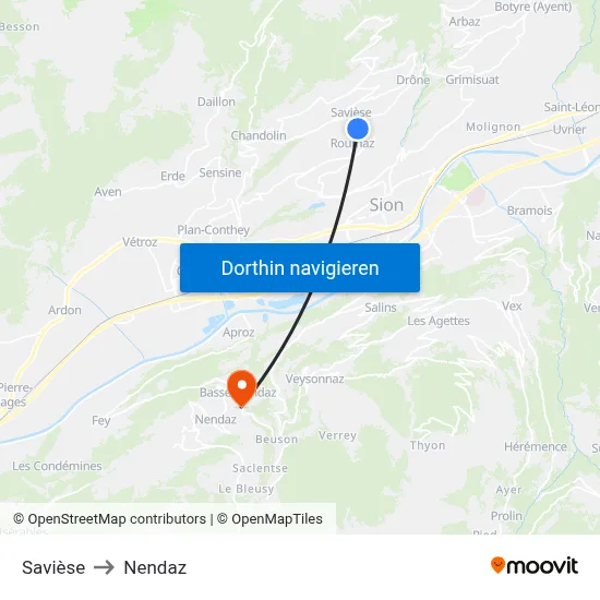 Savièse to Nendaz map
