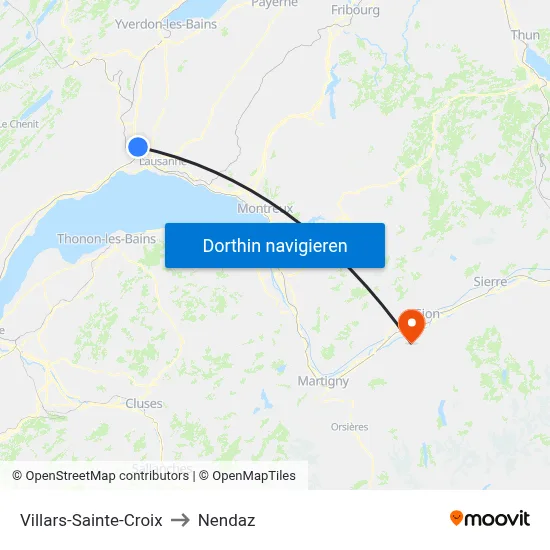 Villars-Sainte-Croix to Nendaz map