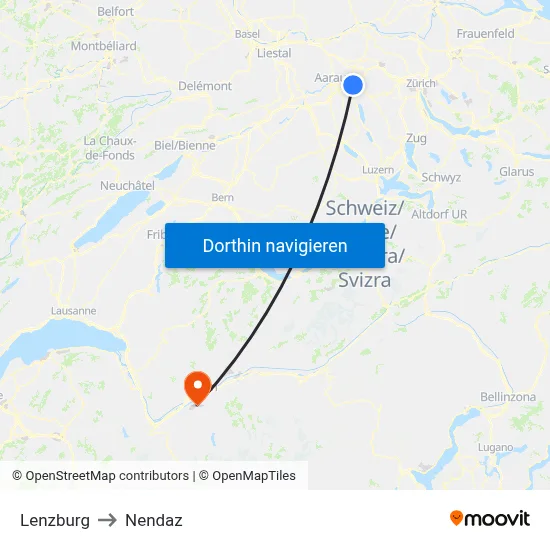 Lenzburg to Nendaz map