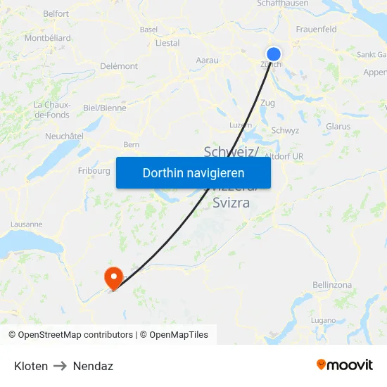 Kloten to Nendaz map