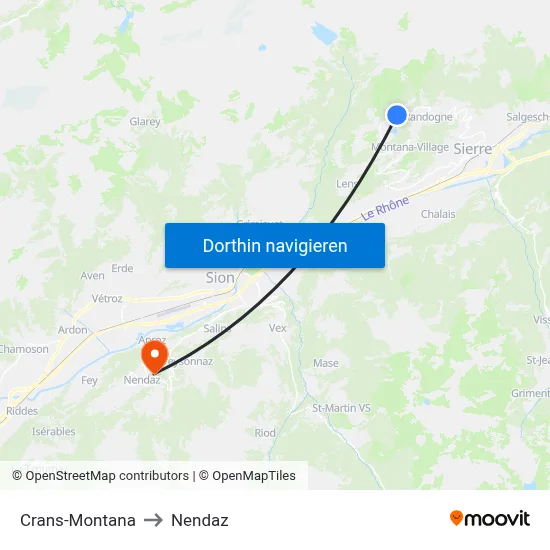 Crans-Montana to Nendaz map