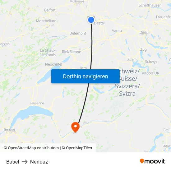 Basel to Nendaz map