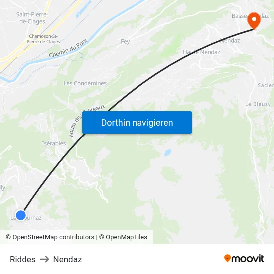 Riddes to Nendaz map