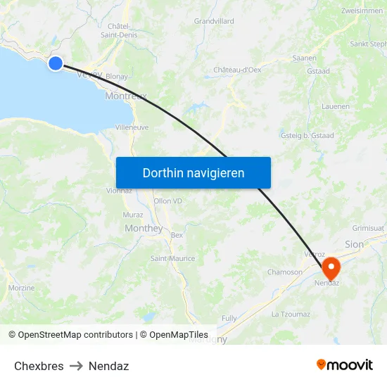 Chexbres to Nendaz map