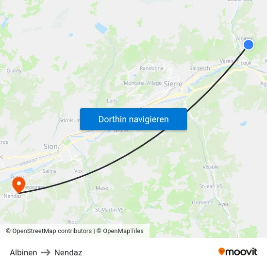 Albinen to Nendaz map