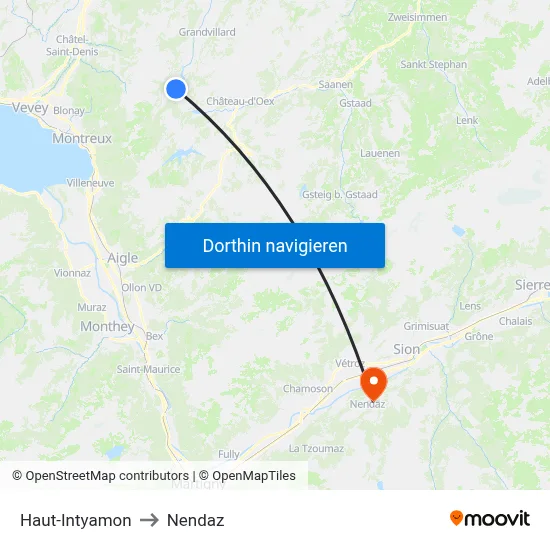 Haut-Intyamon to Nendaz map
