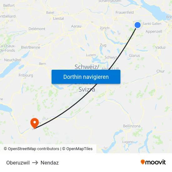 Oberuzwil to Nendaz map