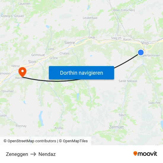 Zeneggen to Nendaz map