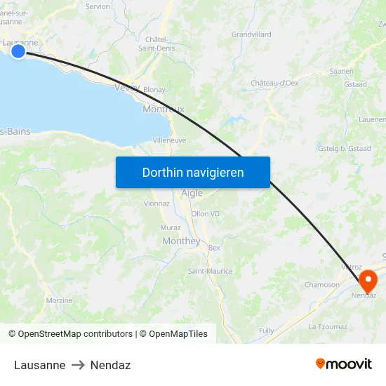 Lausanne to Nendaz map