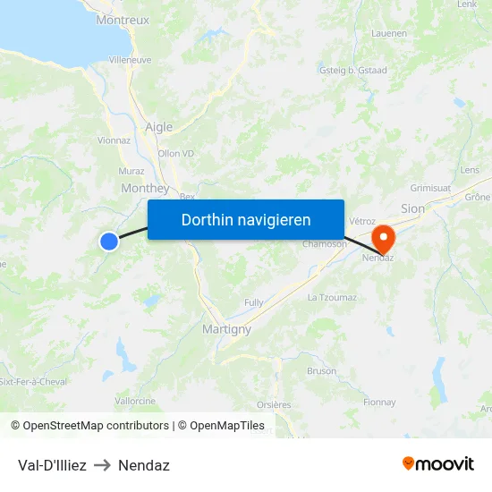 Val-D'Illiez to Nendaz map