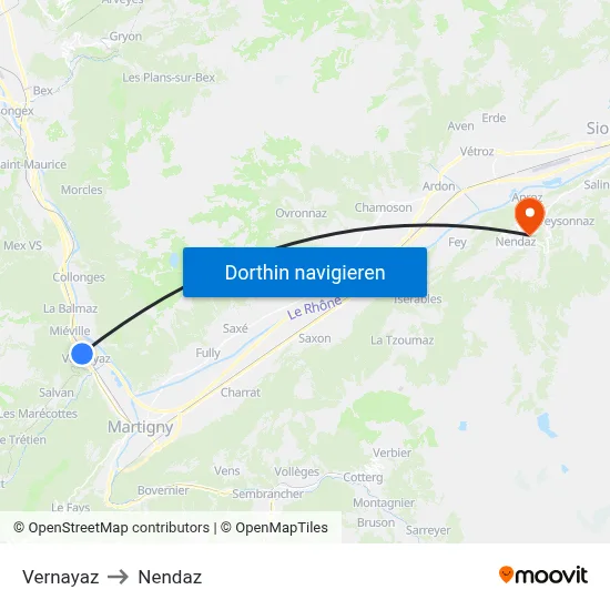 Vernayaz to Nendaz map