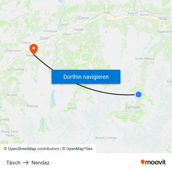 Täsch to Nendaz map