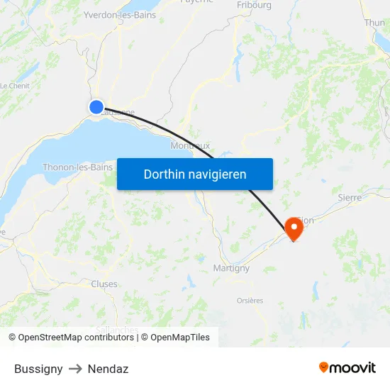 Bussigny to Nendaz map