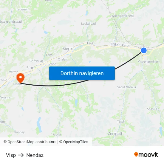 Visp to Nendaz map